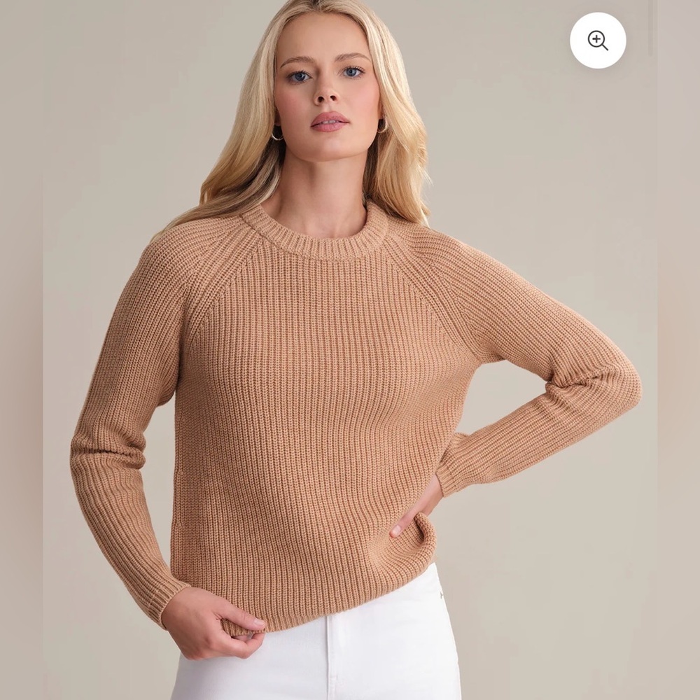 525 America Tan Beige Crewneck Shaker Stitch Cotton Sweater Size Medium